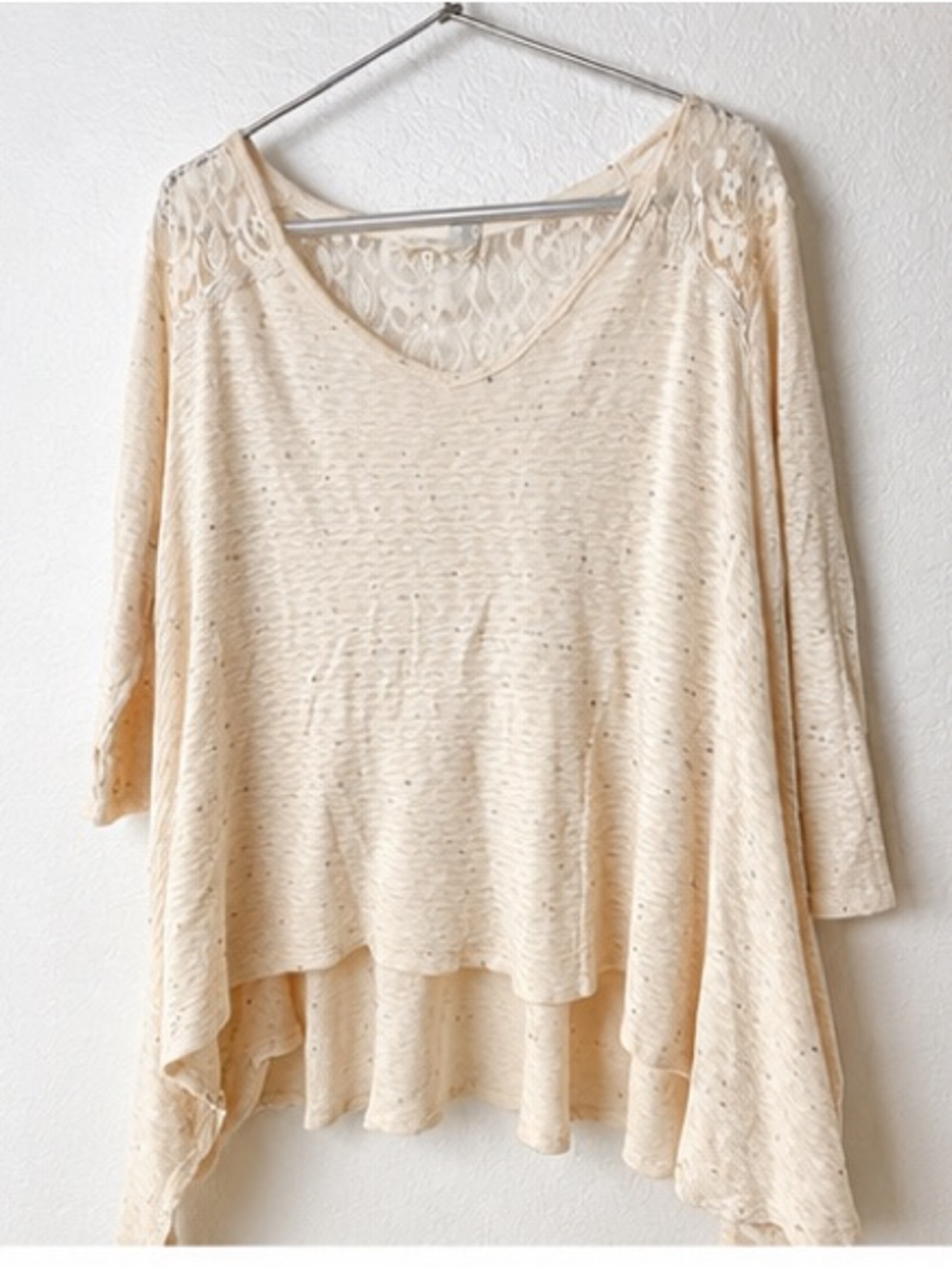 Evereigh Cream Lace Boho Tunic Top Asymmetrical Hem Large